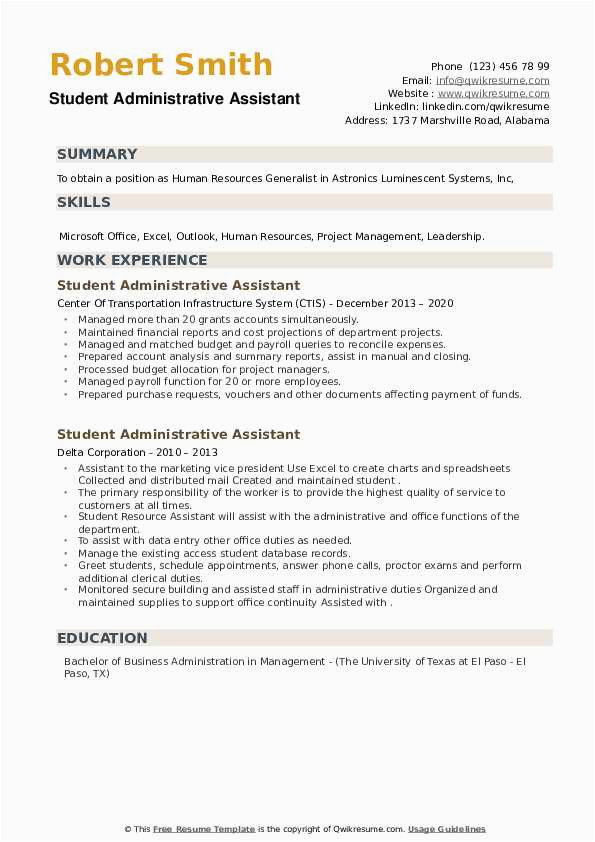 Sample Resume for School Adminstrative Position Student Administrative assistant Resume Samples