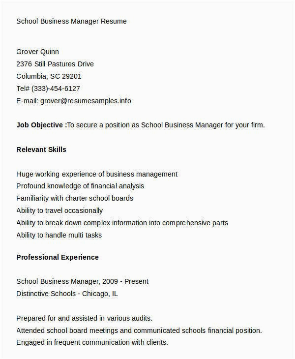 Sample Resume for School Business Manager 15 Simple Business Resume Templates Pdf Doc