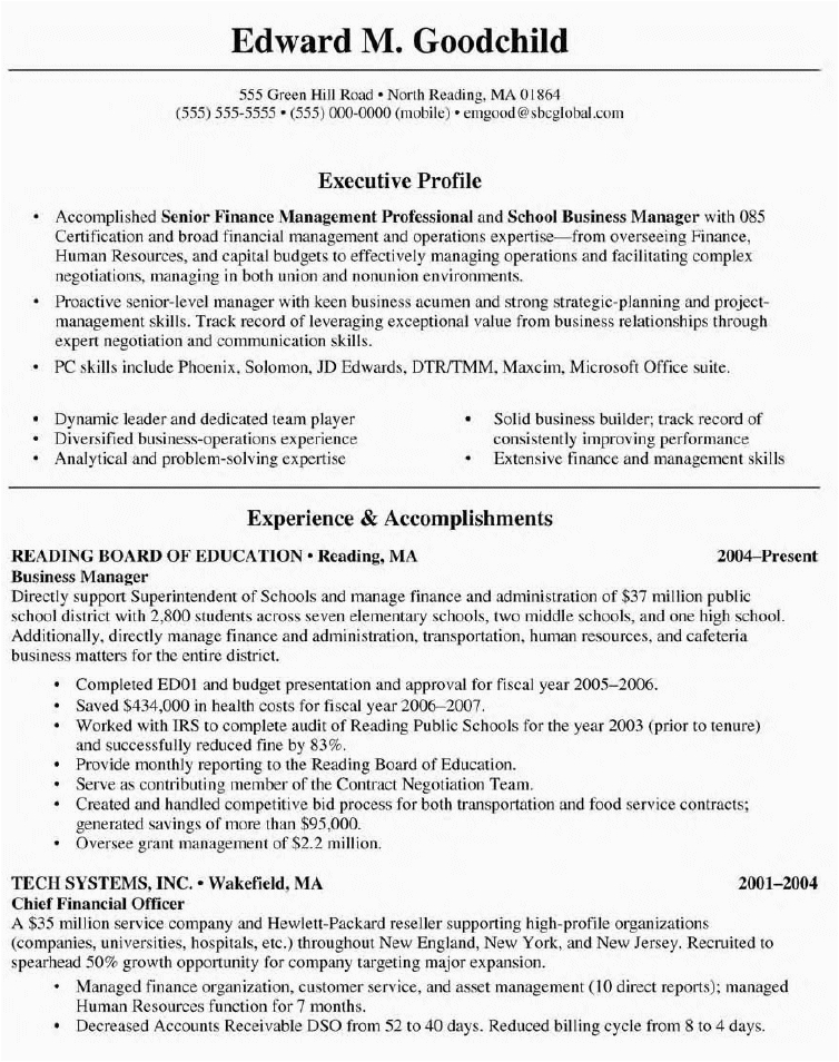Sample Resume for School Business Manager Sample Resume July 2015