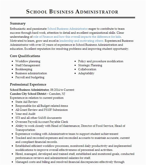 Sample Resume for School Business Manager School Business Manager Resume Example City Pearland West Haven