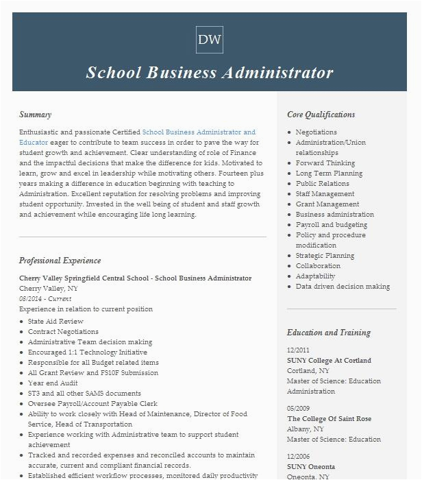 Sample Resume for School Business Manager School Business Manager Resume Example Pany Name West Haven