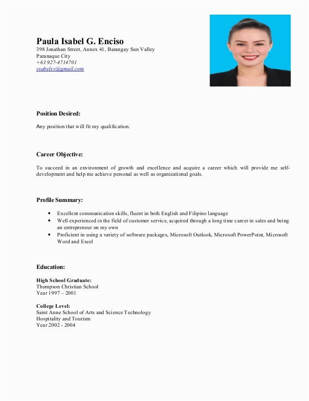 Sample Resume Objective for Any Position Resume Any Position