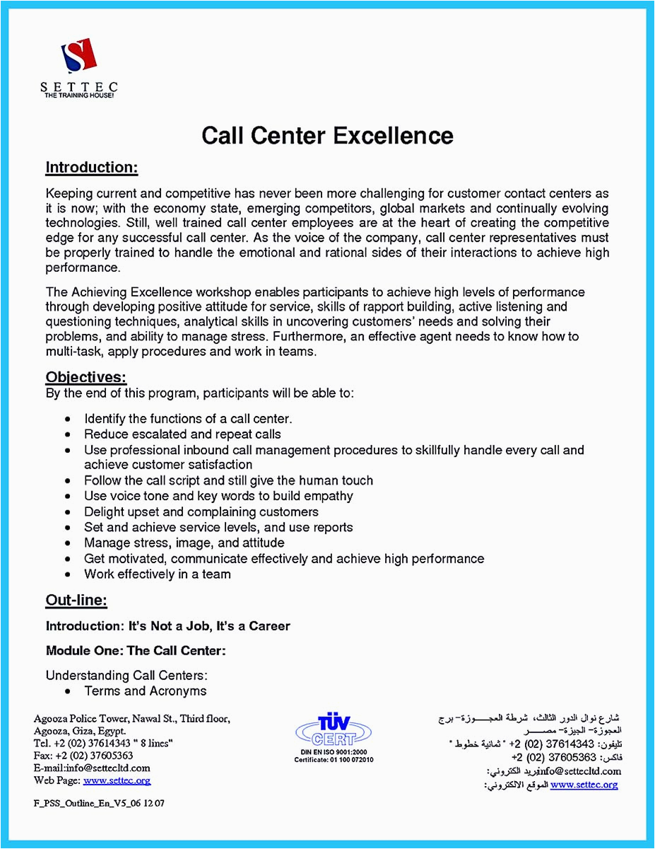 Sample Resume Objective for Call Center Cool Information and Facts for Your Best Call Center