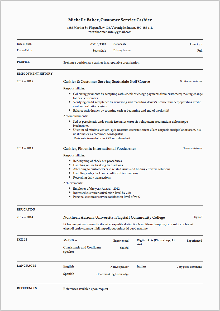 Sample Resume Objective for Cashier Position 14 Cashier Resume Sample S 2018