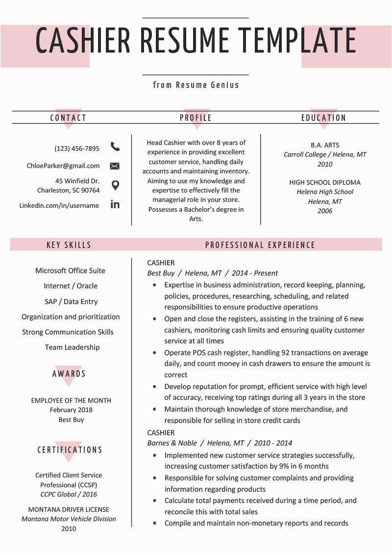 Sample Resume Objective for Cashier Position Cashier Resume Sample & Writing Guide