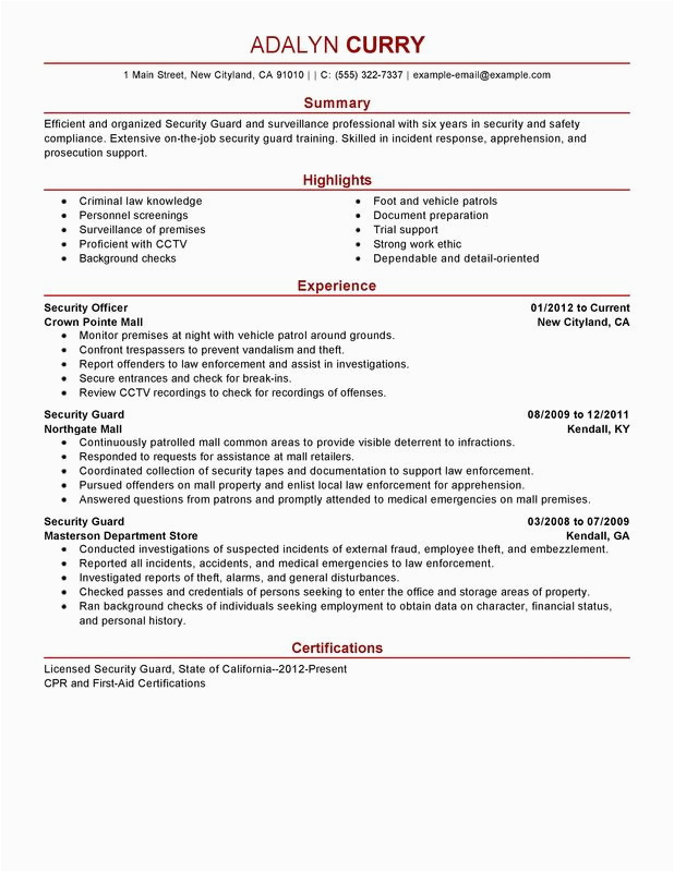 Sample Resume Objective for Security Guard Security Guard Resume Objective the Best Security Guard Resume Sample