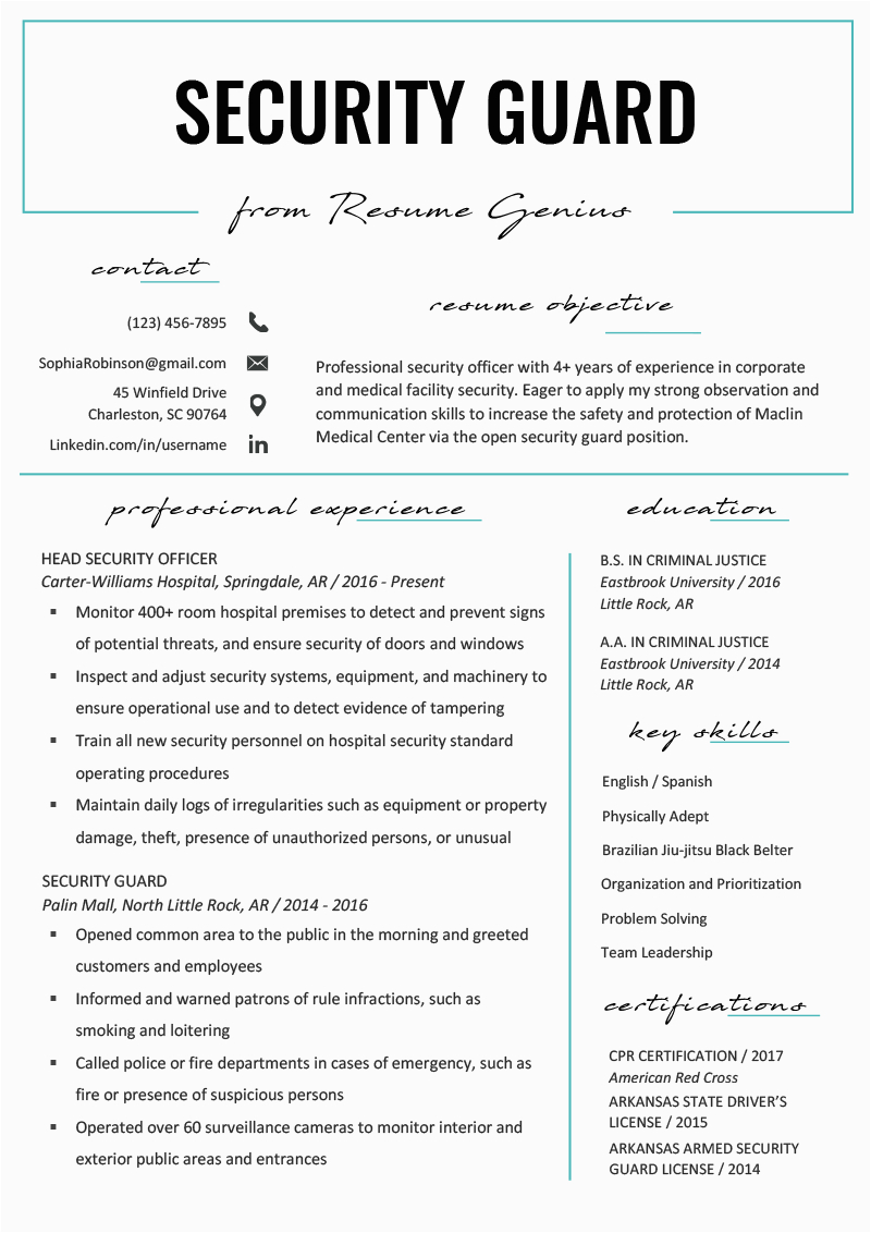 Sample Resume Objective for Security Guard Security Guard Resume Sample & Writing Tips