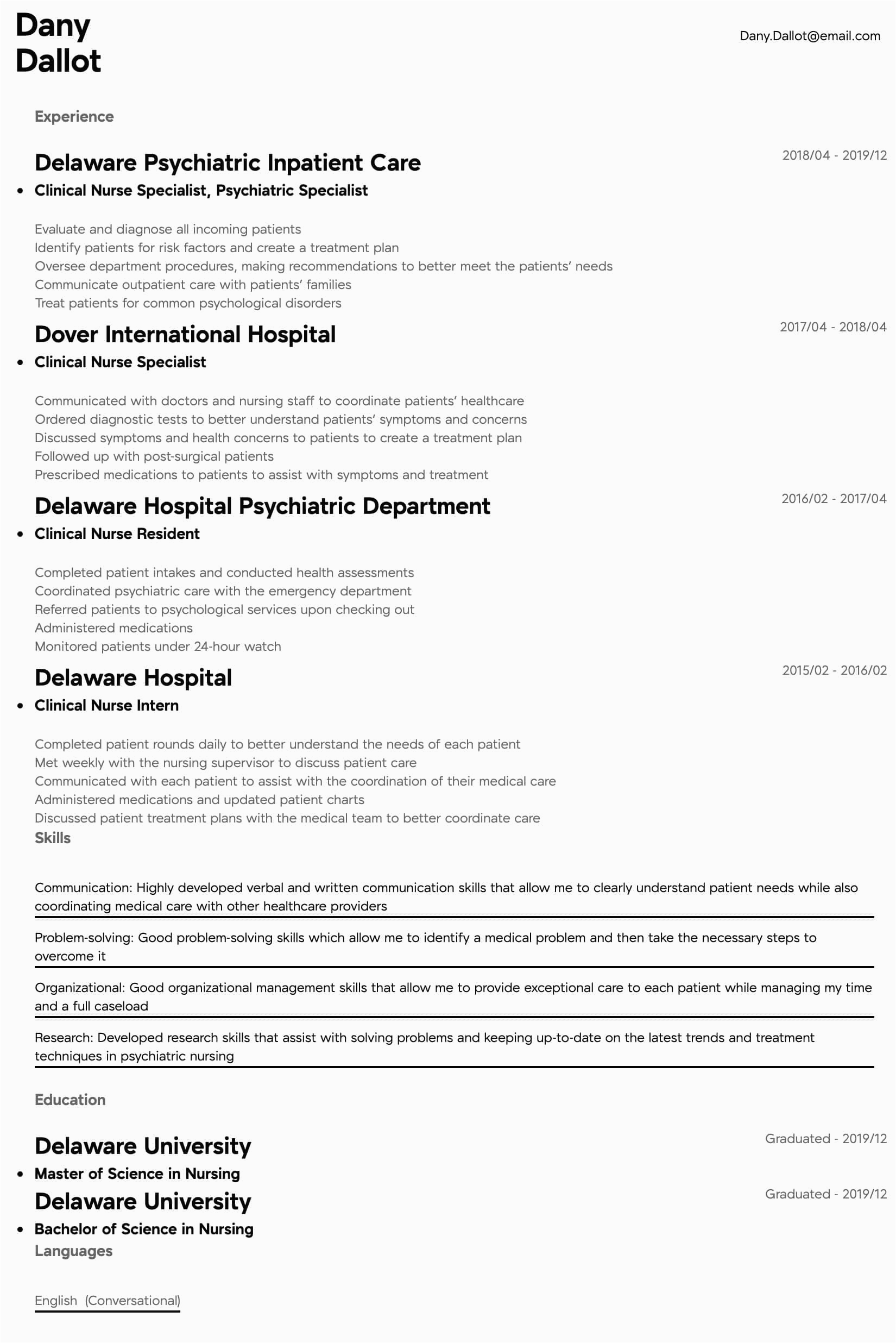Sample Resume Of Clinical Nurse Specialist Clinical Nurse Specialist Resume Samples