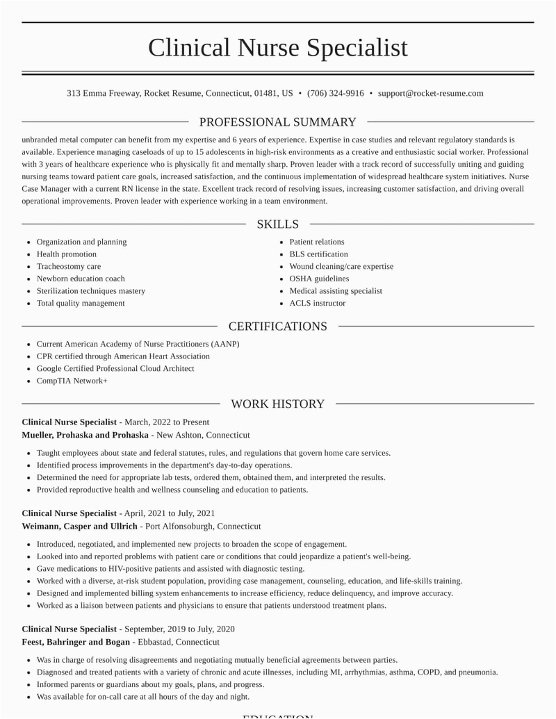 Sample Resume Of Clinical Nurse Specialist Clinical Nurse Specialist Resumes