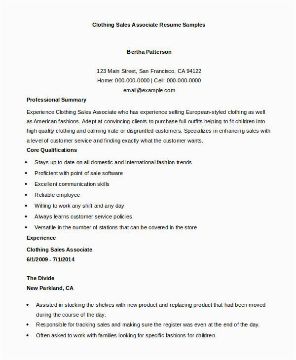 Sample Resume Of Clothing Sales associate 7 Sales associate Resume Templates Pdf Doc