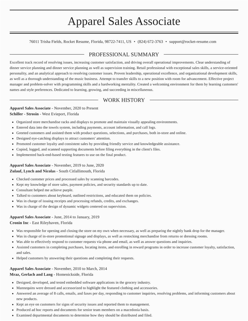 Sample Resume Of Clothing Sales associate Apparel Sales associate Resumes