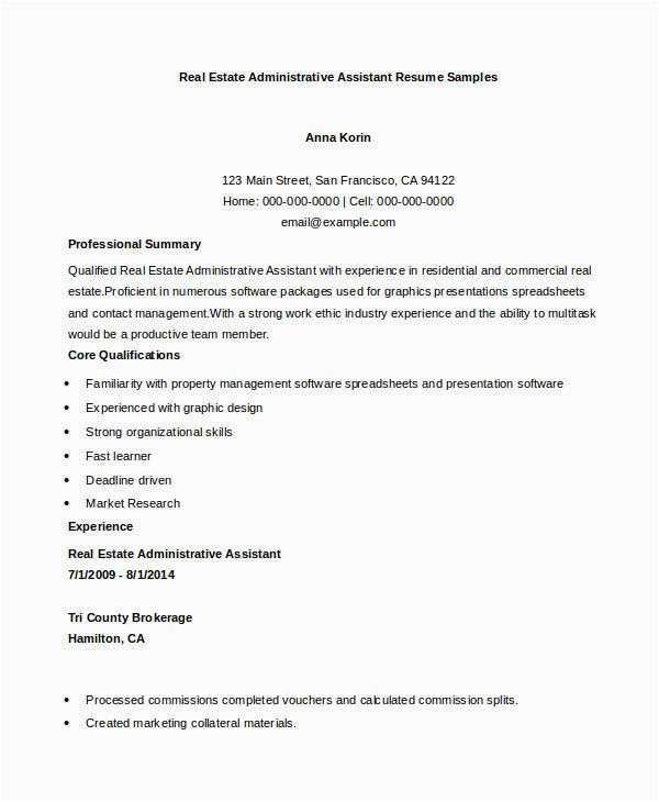 Sample Resume Real Estate Administrative assistant Administrative assistant Resume 16 Free Word Pdf Psd Documents