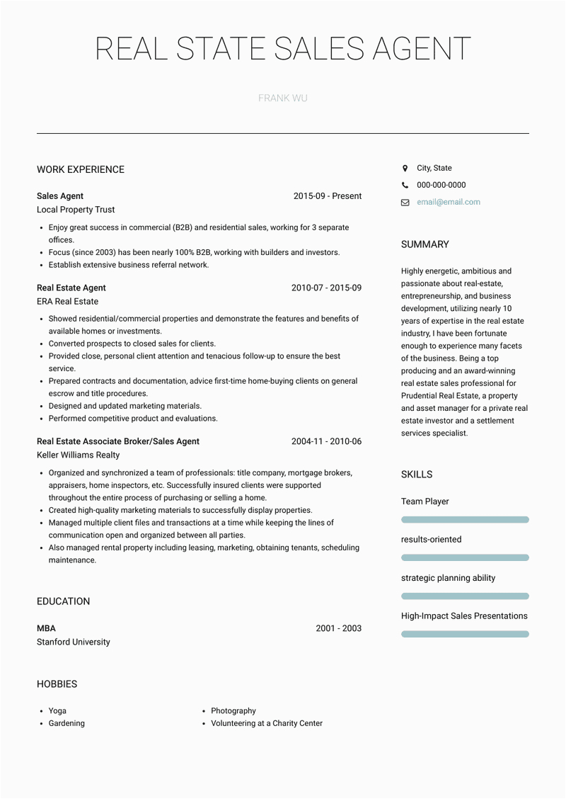 Sample Resume Real Estate Sales Agent Real Estate Resume Samples and Templates