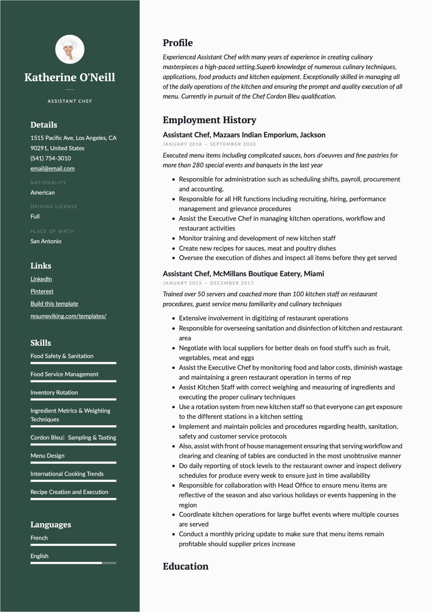 Sample Resume where I Can Utilize My assistant Chef Resume & Writing Guide
