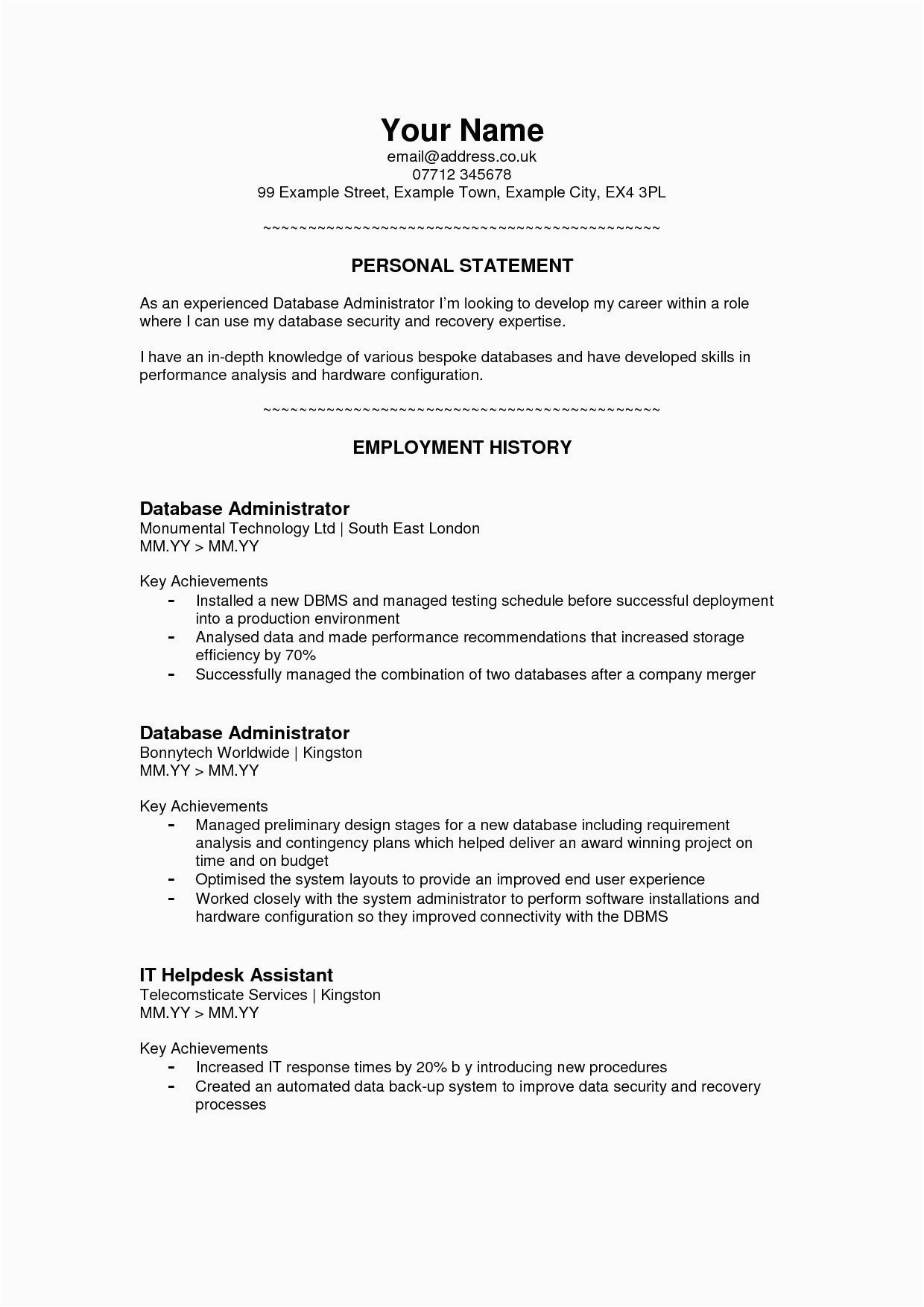 Sample Resume with A Personal Statement Personal Brand Statement Examples