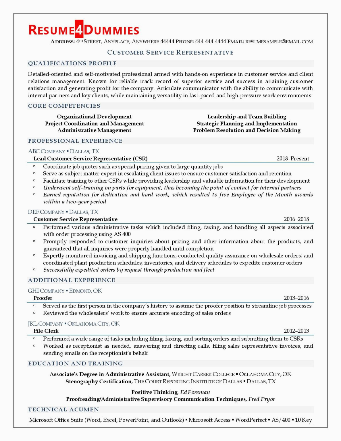 Sample Resumes for Jobs In Customer Service Customer Service Representative Resume