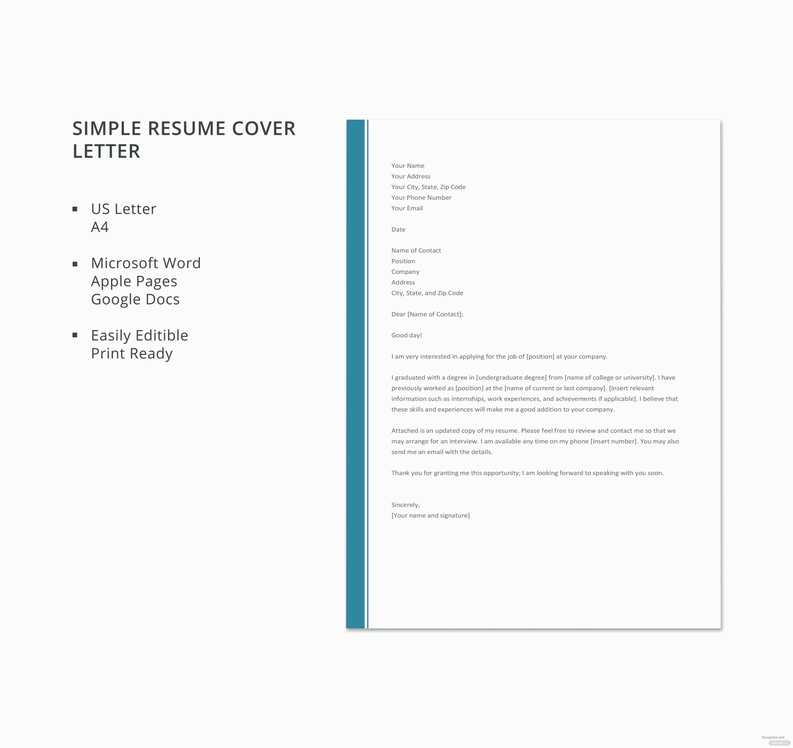 Sample Simple Cover Sheet for Resumes Free Simple Resume Cover Letter Template In Microsoft Word Apple Pages
