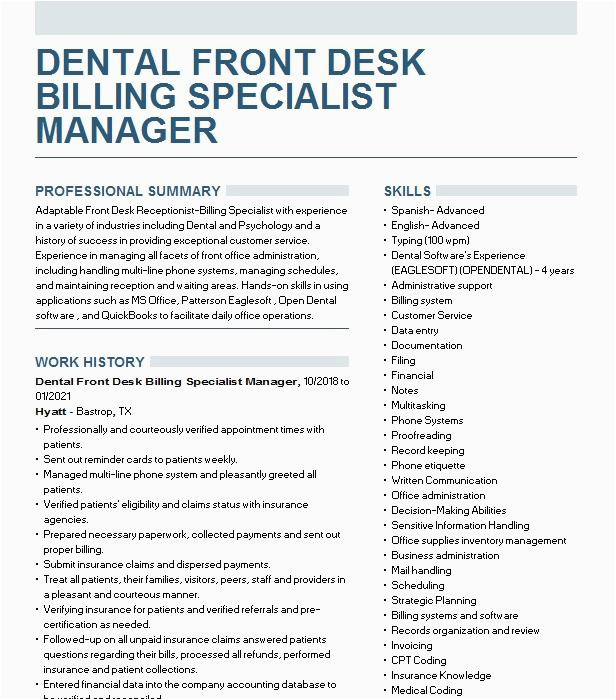 Samples Of Dental Billing Coordinators Resume Dental Billing Specialist Resume Example Munity Health association