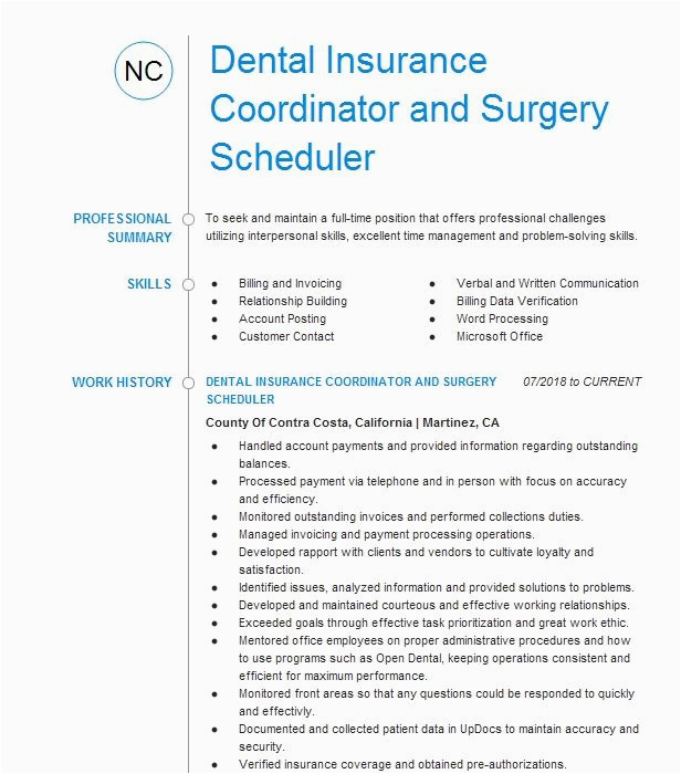 Samples Of Dental Billing Coordinators Resume Dental Insurance Coordinator Resume Example Riccobene associates Family