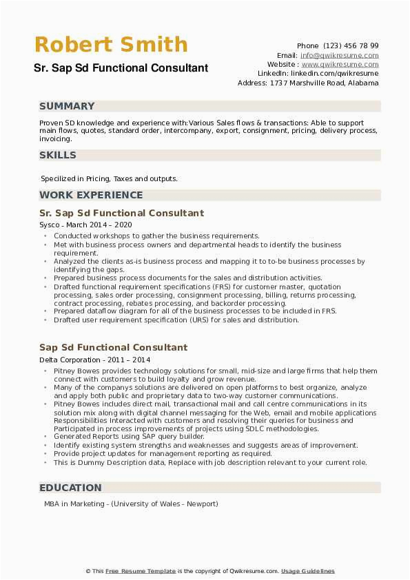 Sap Sd Techno Functional Consultant Sample Resume Sap Sd Functional Consultant Resume Samples