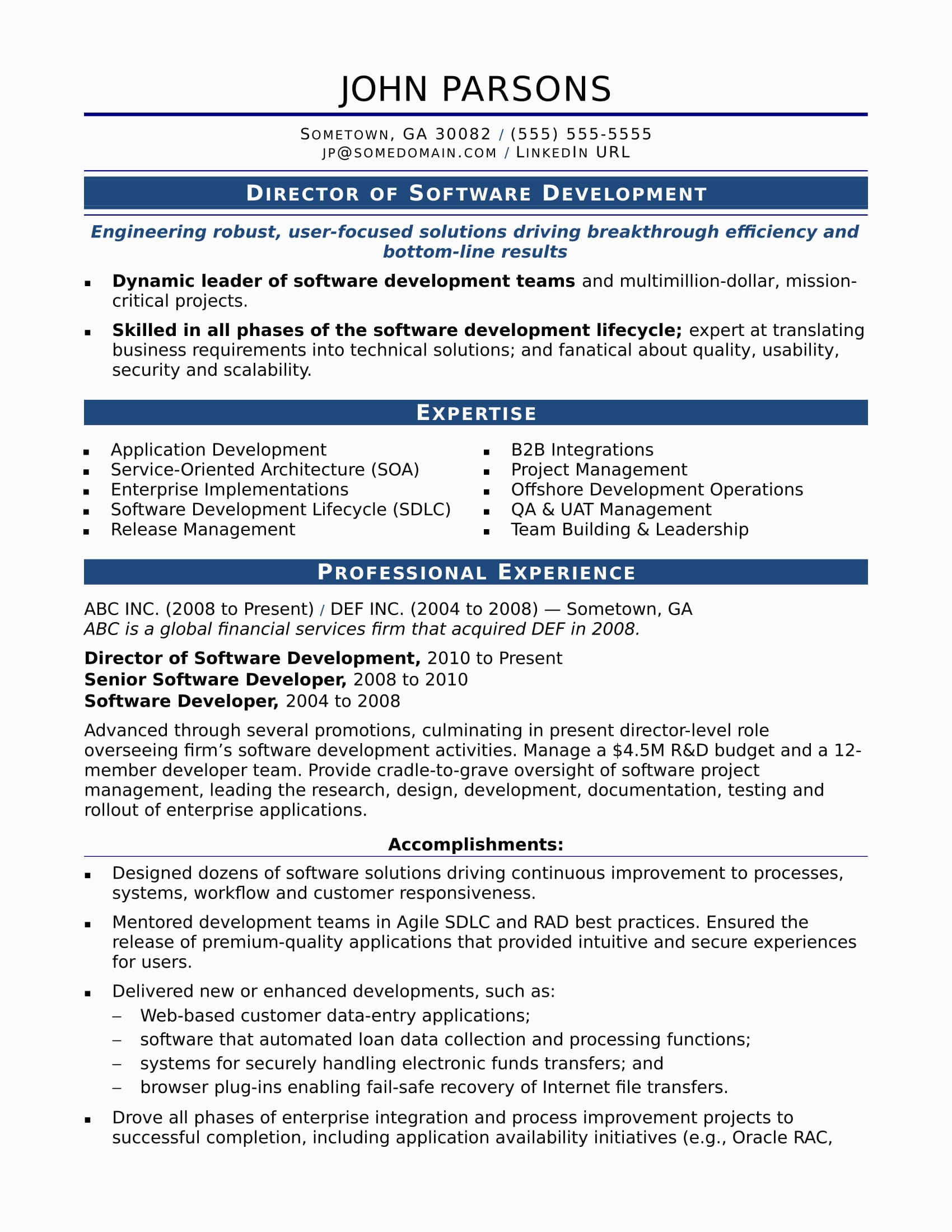 Software Engineer Experience Resume format Sample Sample Resume for An Experienced It Developer