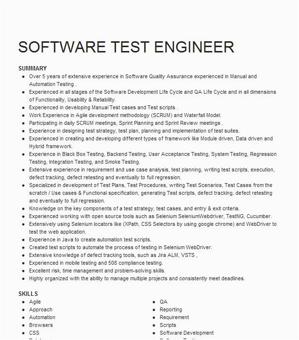 Software Engineer In Test Sample Resume software Test Engineer Resume Example Dish Network Parker Colorado