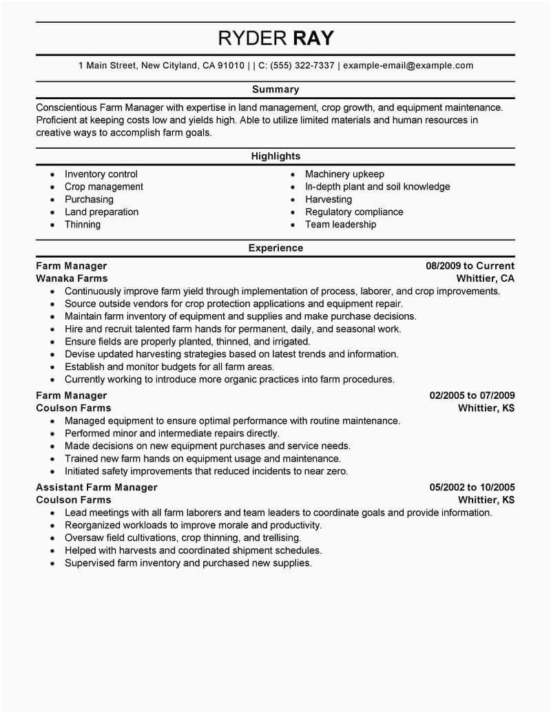 Technical Worker at the Farm Resume Sample Best Farmer Resume Example From Professional Resume Writing Service