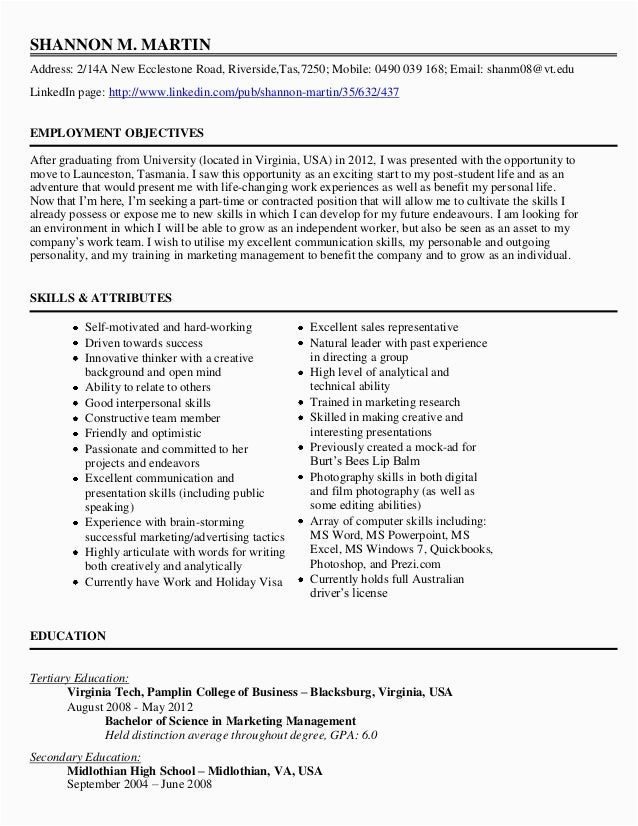 Virginia Tech Career Services Resume Samples Current Resume