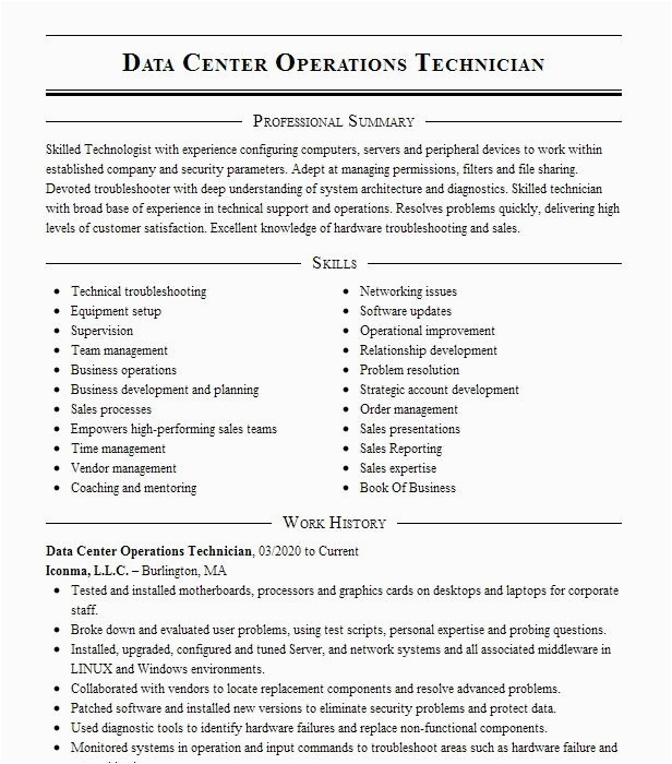 Virginia Tech Career Services Resume Samples Data Center Feiled Technician Resume Example Apex Systems Llc ashburn