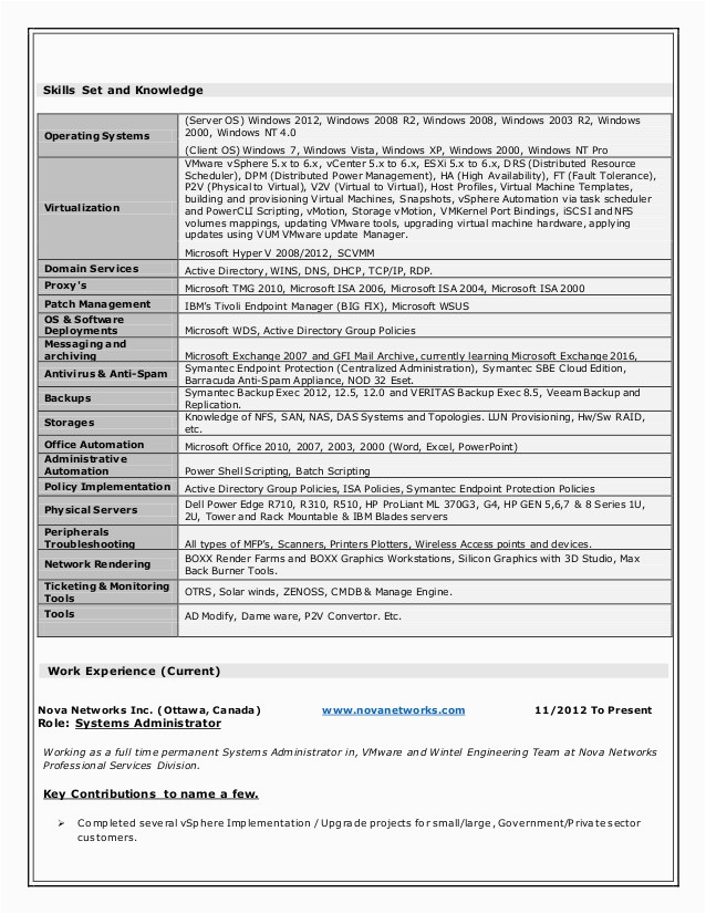 Vmware Project In Networking Sample Resumes Systems Engineer Vmware Resume
