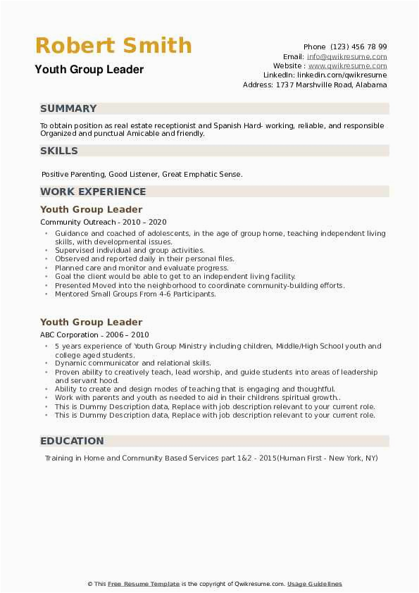 After School Group Leader Sample Resume Youth Group Leader Resume Samples