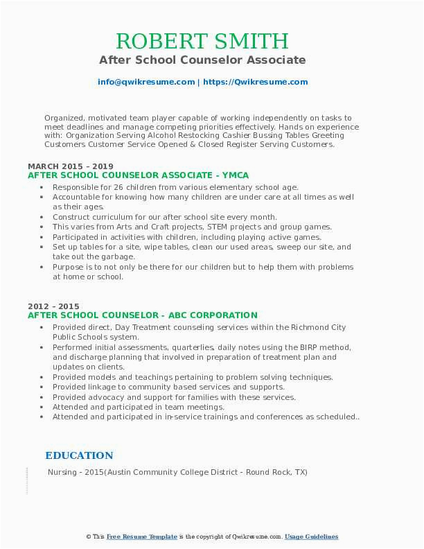 Daycare after School Counselor Resume Sample after School Counselor Resume Samples