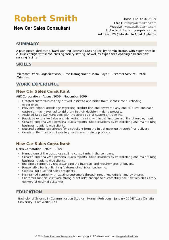 Dealer Sales Consultant Resume Summary Objective Sample New Car Sales Consultant Resume Samples