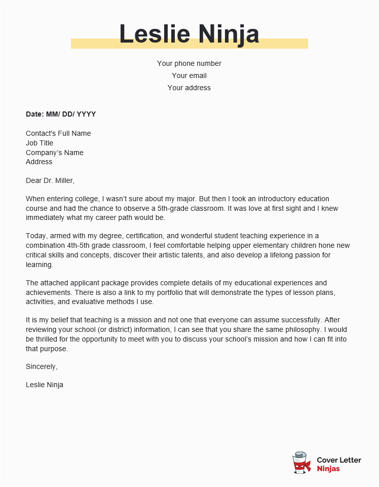 Elementary Teacher Resume Cover Letter Samples Cover Letter for Elementary Teacher Writing Tips Cover Letter Ninjas