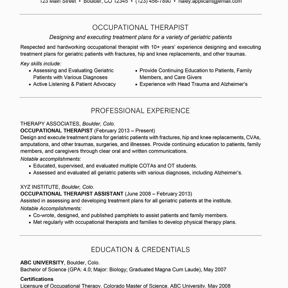 Entry Level Occupational therapist Resume Sample Occupational therapist Cv Sample Resume