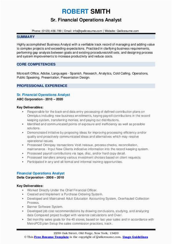 Entry Level Operations Research Analyst Resume Samples Financial Operations Analyst Resume Samples
