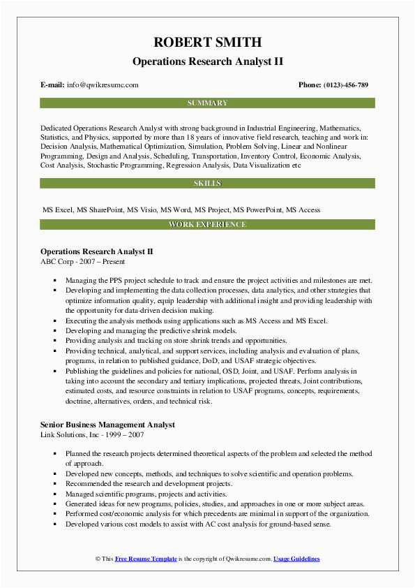 Entry Level Operations Research Analyst Resume Samples Operations Research Analyst Resume Samples