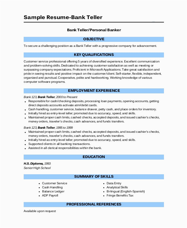 Entry Level Personal Banker Resume Sample Bank Teller Resume Template 5 Free Word Excel Pdf Documents