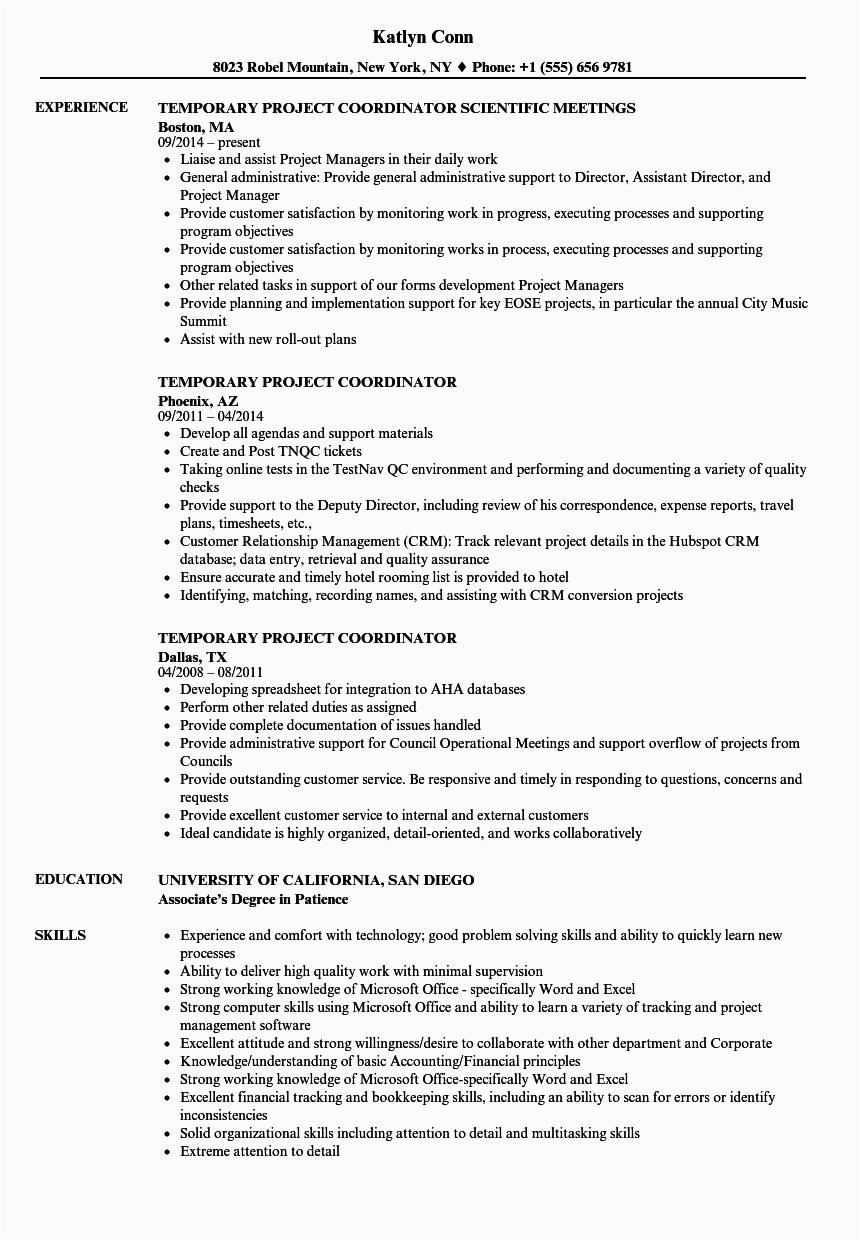 Entry Level Project Coordinator Resume Sample Project Coordinator Resume