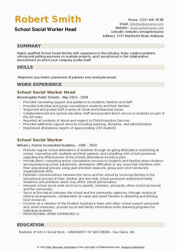 Field Placement Resume Sample social Work School social Worker Resume Samples