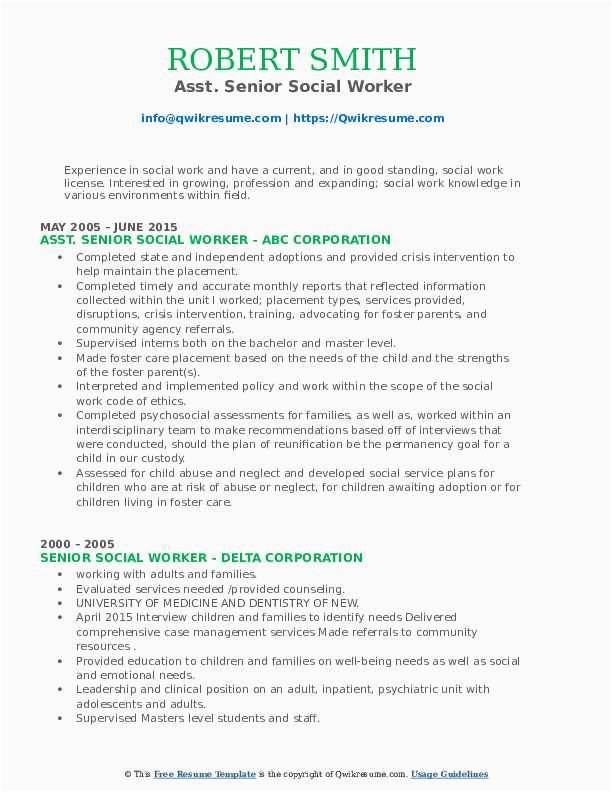 Field Placement Resume Sample social Work Senior social Worker Resume Samples