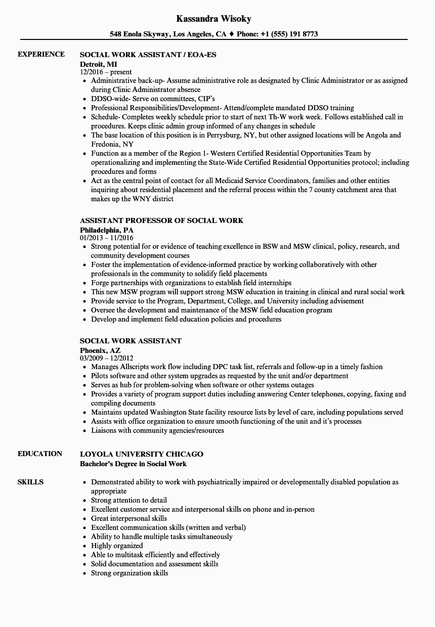 Field Placement Resume Sample social Work social Work assistant Resume Samples