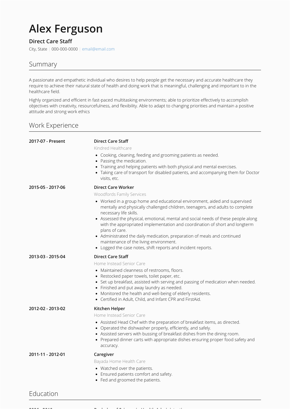 Free Sample Of Direct Care Worker Resume Direct Care Staff Resume Samples and Templates