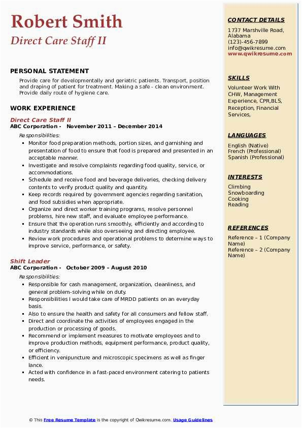 Free Sample Of Direct Care Worker Resume Direct Care Staff Resume Samples
