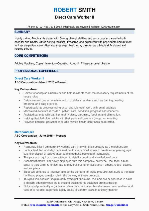 Free Sample Of Direct Care Worker Resume Direct Care Worker Resume Samples