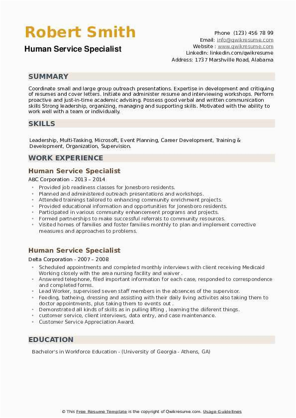 Free Sample Of Human Services Resume Human Service Specialist Resume Samples