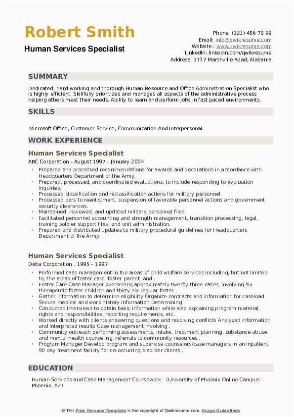 Free Sample Of Human Services Resume Human Services Specialist Resume Samples