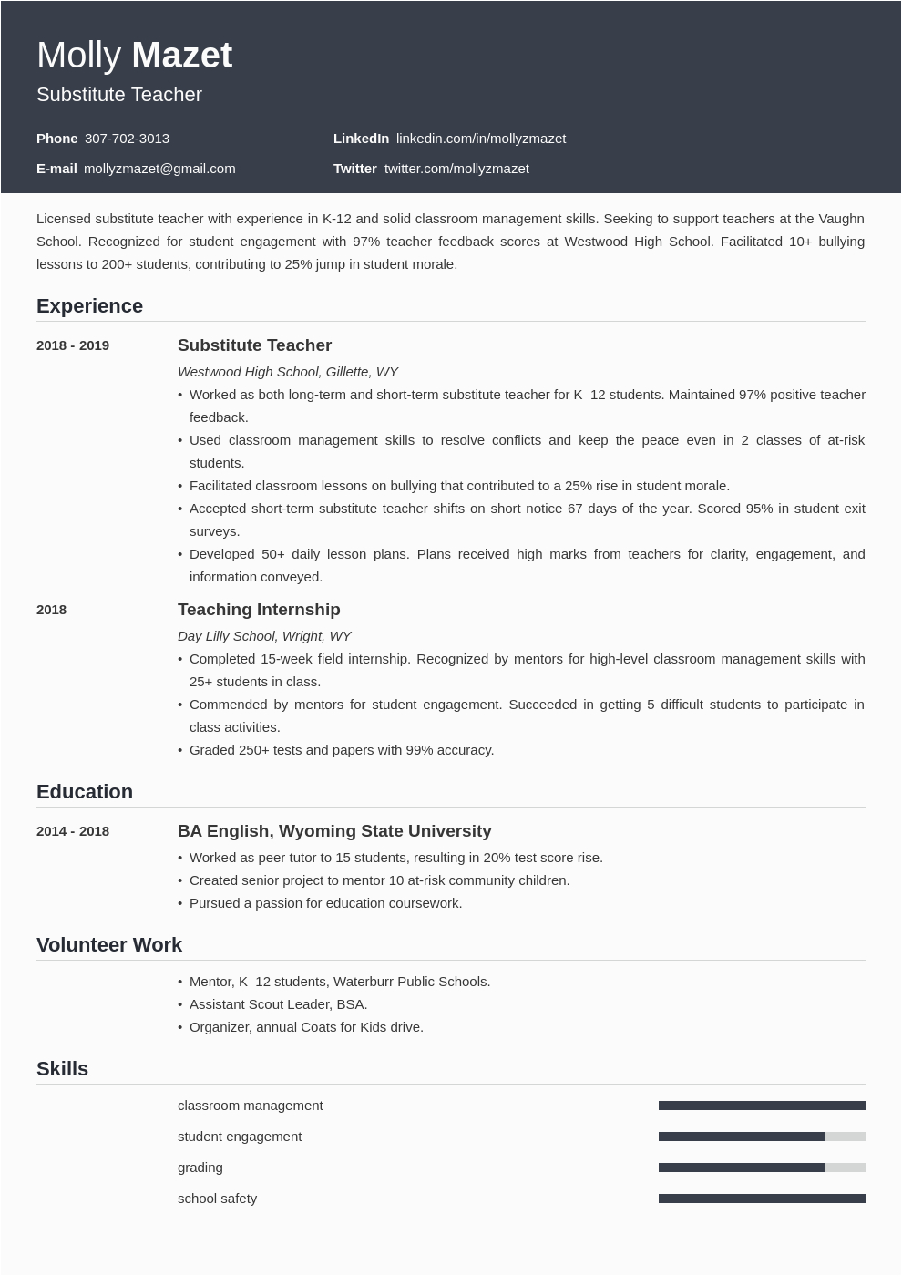 Functional Resume Sample for Substitute Teachers Substitute Teacher Resume Bullet Points Substitute Teacher Resume