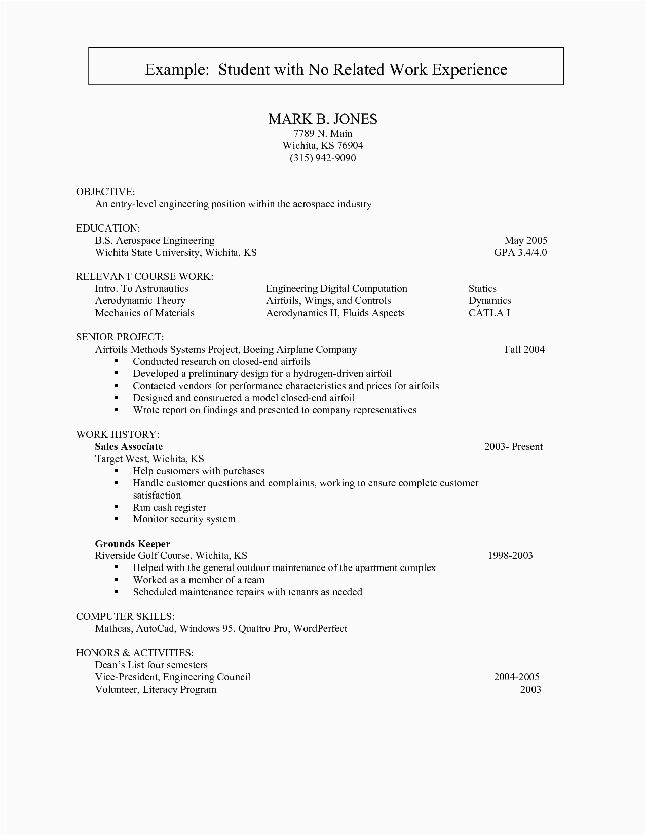Functional Resume Samples with No Job Experience Resume with No Work Experience Samples
