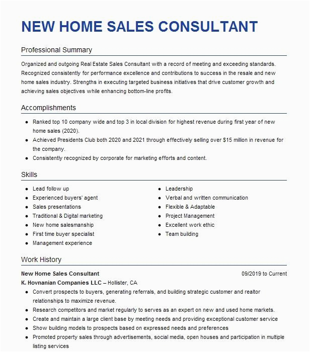 New Home Sales Consultant Resume Sample Home Sales Consultant Resume Example Clayton Homes